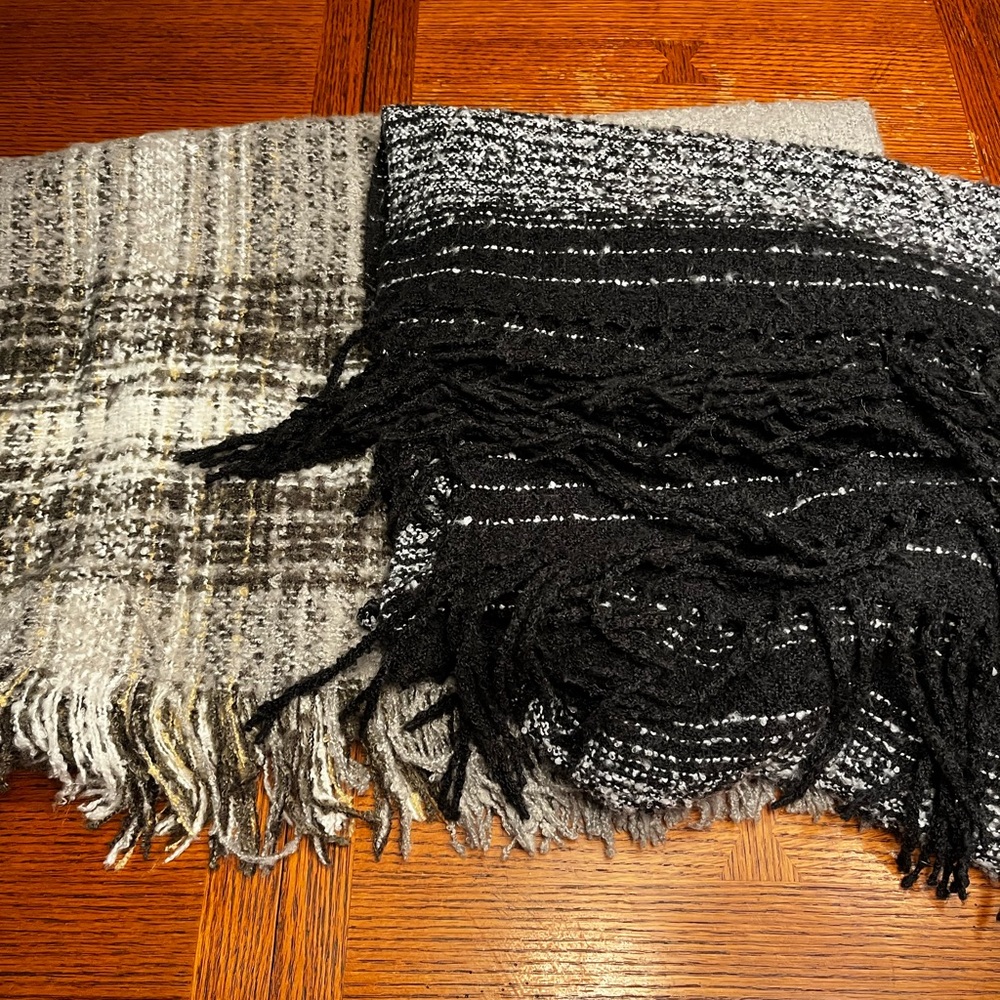 Set of 2 Elegant Woven Shawl Wraps - one black and one tan